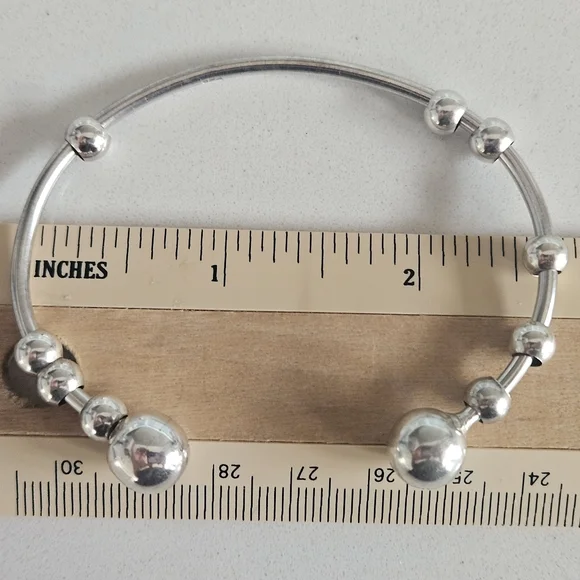 Elegant Italian Sterling Silver Cuff Charm Bracelet w/ Sterling Spacer Beads - Picture 3 of 8